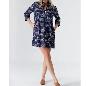 Navy Equestrian Print Sophie Horse Toile Smith & Quinn Dress
